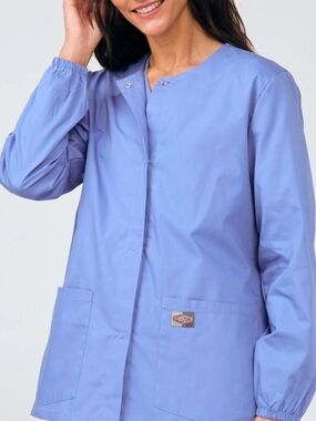 Nwt Landau Scrub Zone unisex blue snap-front warm-up jacket Size small